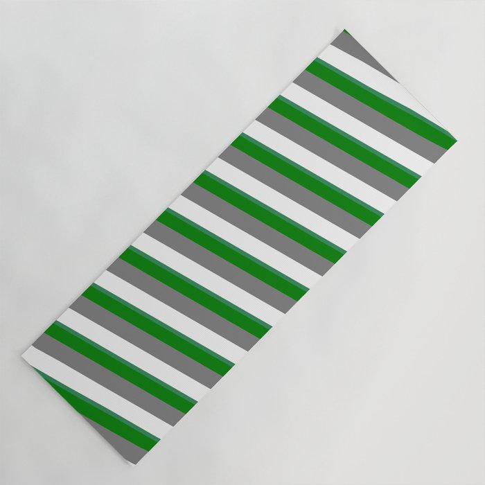 Grey, White, Sea Green, and Green Colored Stripes/Lines Pattern Yoga Mat