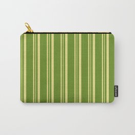 [ Thumbnail: Green and Tan Colored Stripes Pattern Carry-All Pouch ]