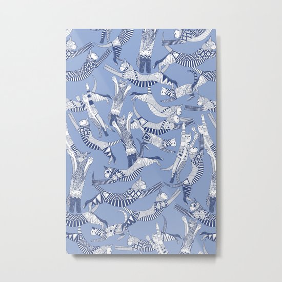 cat party blue Metal Print