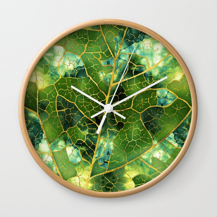 Green Marble Leaf Wall Clock