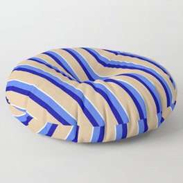 [ Thumbnail: Royal Blue, Dark Blue, Tan & Light Cyan Colored Stripes/Lines Pattern Floor Pillow ]