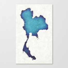 Thailand map with drawn lines and blue watercolor illustration Canvas Print