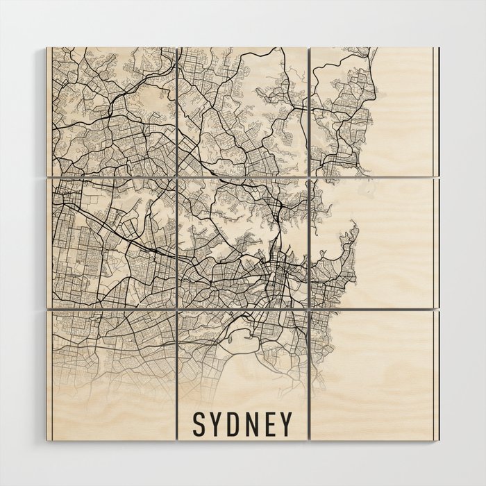 Sydney City Map Wood Wall Art