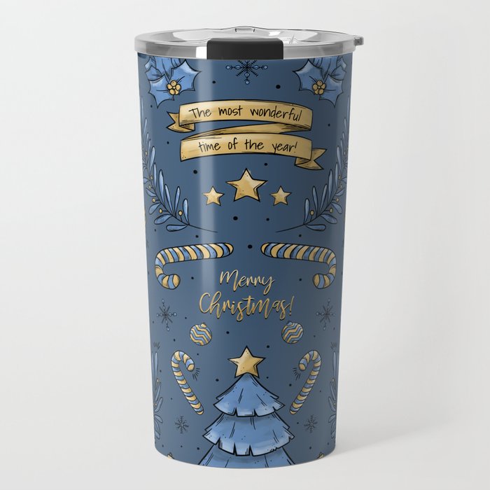 Gold & Blue Christmas Travel Mug