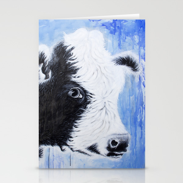 Black And White Cow Acrylic Painting Stationery Cards By