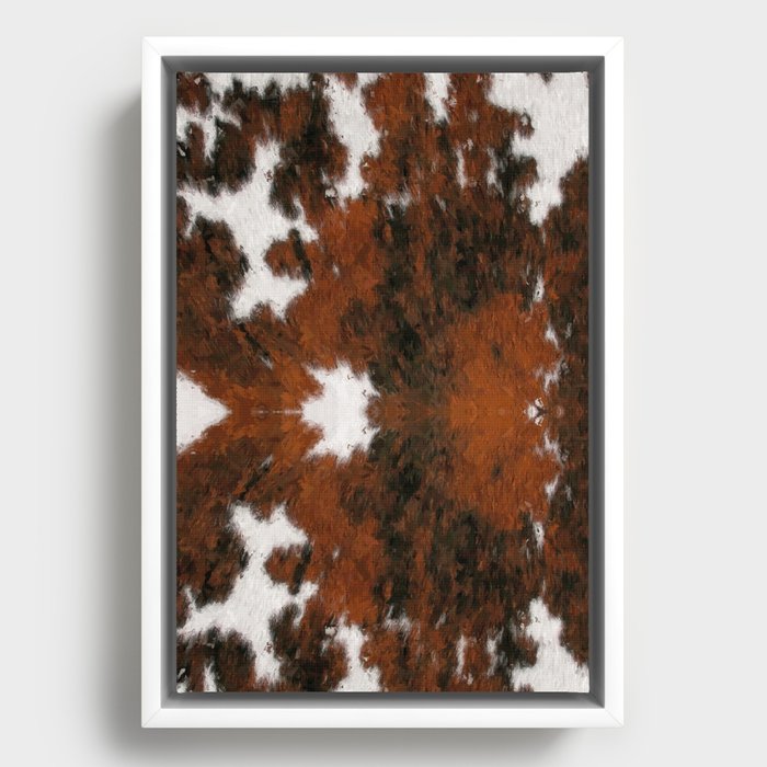 Rustic Cowhide Fur Brushstrokes Southwestern Rug Framed Canvas