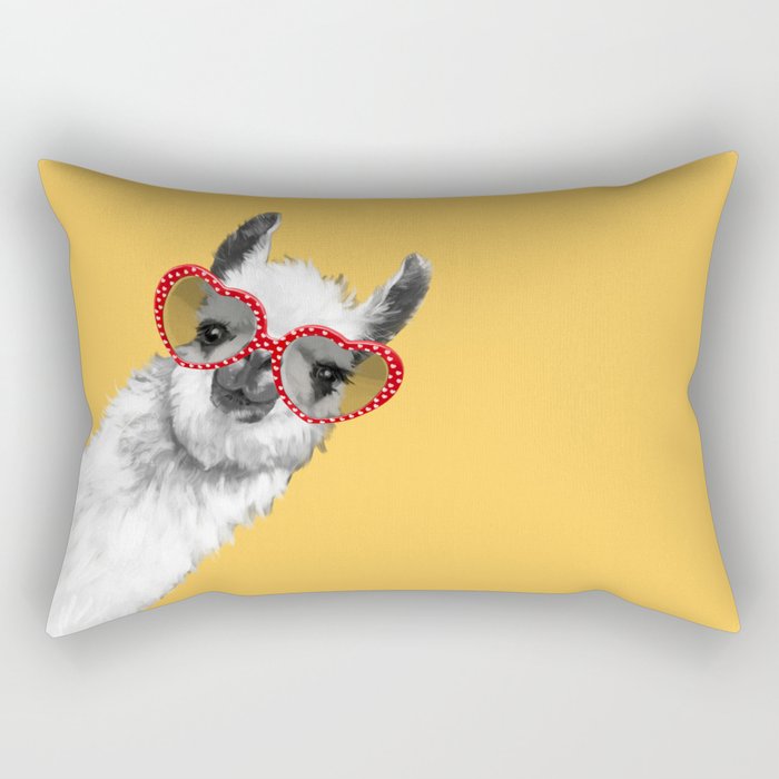 Fashion Hipster Llama with Glasses Rectangular Pillow