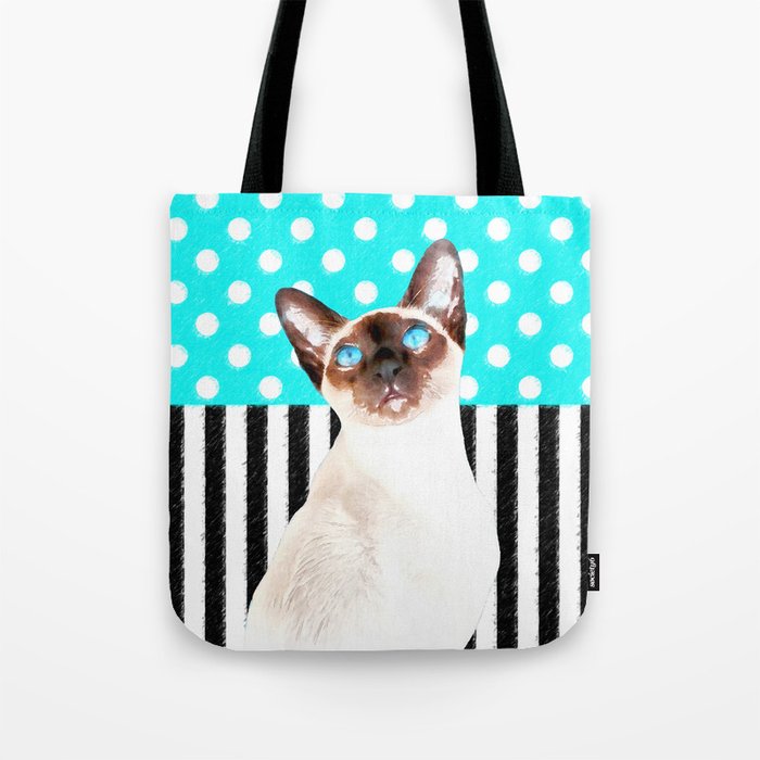 Siamese Cat Polka Teal Tote Bag
