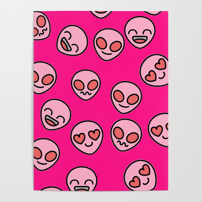 Pink Preppy Aliens with Smiley Faces  Poster