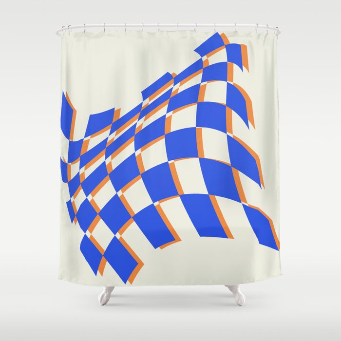 Abstract warped checkerboard grid 1 Shower Curtain