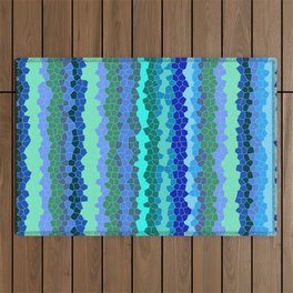 Mosaic Pattern stripes in turquoise blue Outdoor Rug