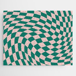Pink and green swirl checker Jigsaw Puzzle