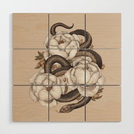 Snake and Peonies Wood Wall Art