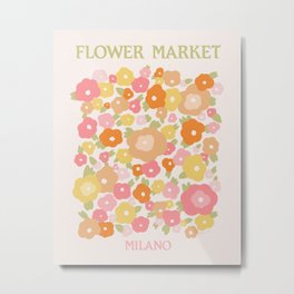 Flower Market Milano Retro Pastel Spring Flowers Metal Print | Joyful, Flower, Aesthetic, Spring, Boho, Graphicdesign, Flowers, Pastel, Floral, Mid Century 