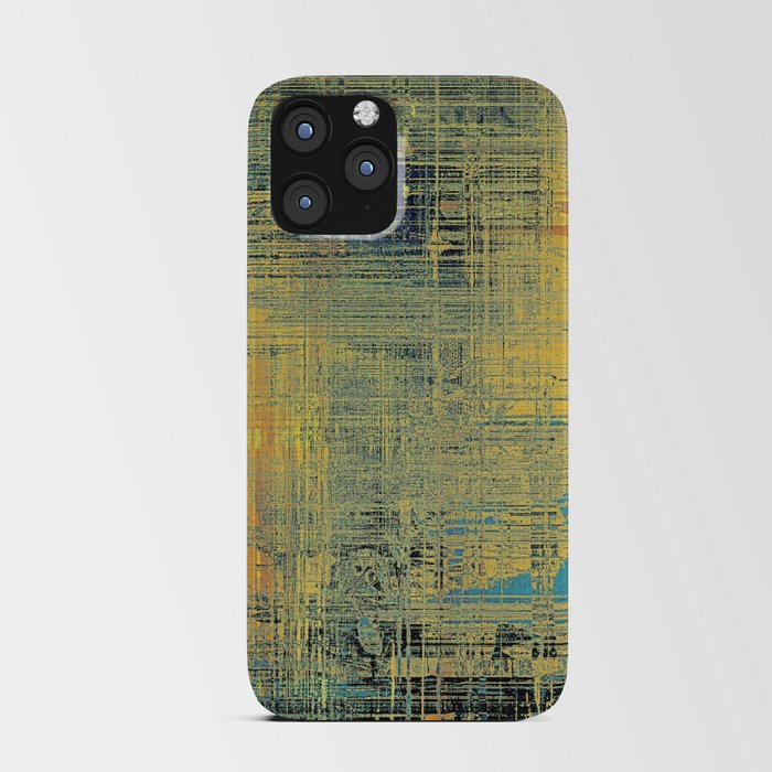 Abstract vintage background with grunge effects, ragged elements, and different color patterns: yellow (beige); red (orange); blue; black; cyan iPhone Card Case