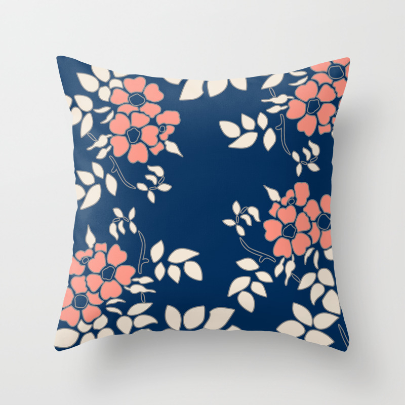 Floral In Blue And Coral Throw Pillow By Absentisdesigns Society6
