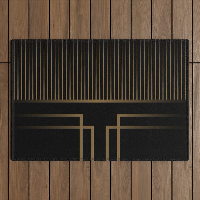 Art Deco Gold/Black Pattern II Outdoor Rug