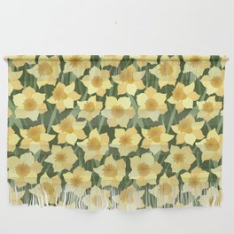 Seamless pattern with yellow daffodils on a green background Wall Hanging