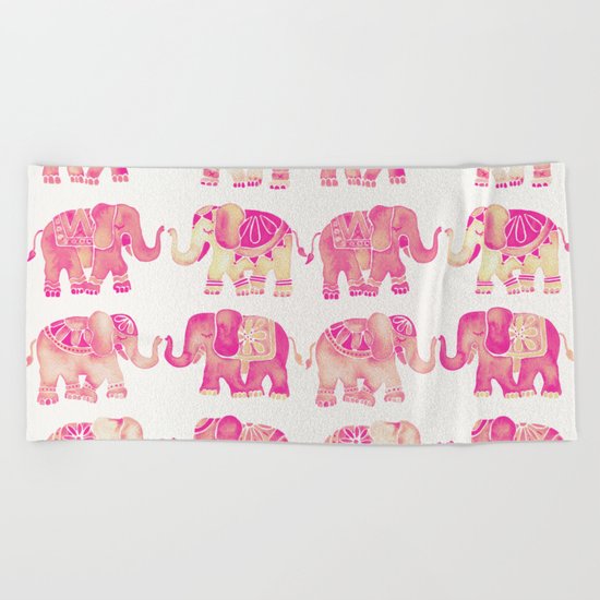 Pink Elephants Beach Towel