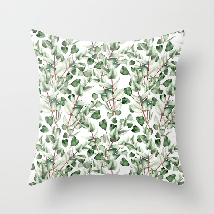 Watercolor Eucalyptus Pattern Throw Pillow