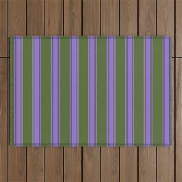 [ Thumbnail: Dark Olive Green and Purple Colored Lines Pattern Outdoor Rug ]