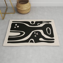 Abstract Art Black and Linen White Area & Throw Rug