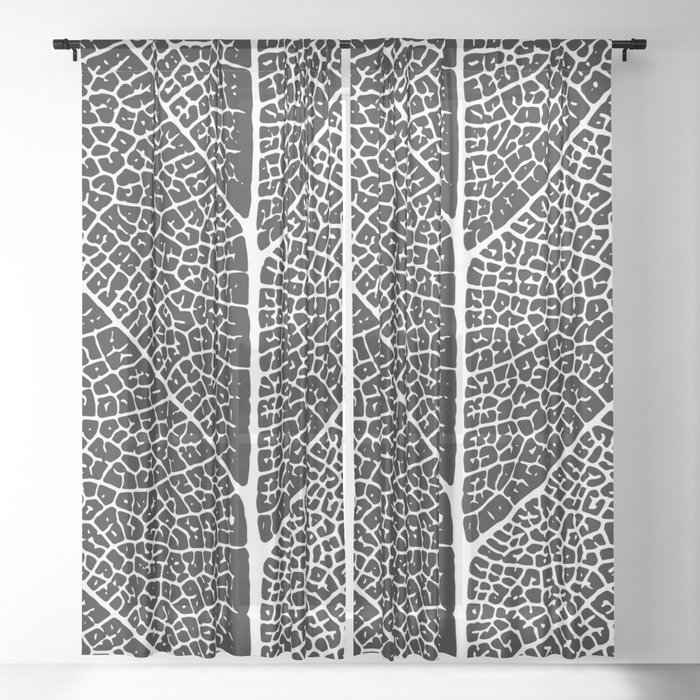 Modern Abstract Black White Tree Leave Texture Sheer Curtain By