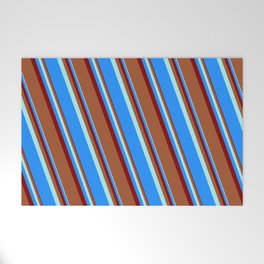 [ Thumbnail: Turquoise, Blue, Maroon, and Sienna Colored Lines Pattern Welcome Mat ]