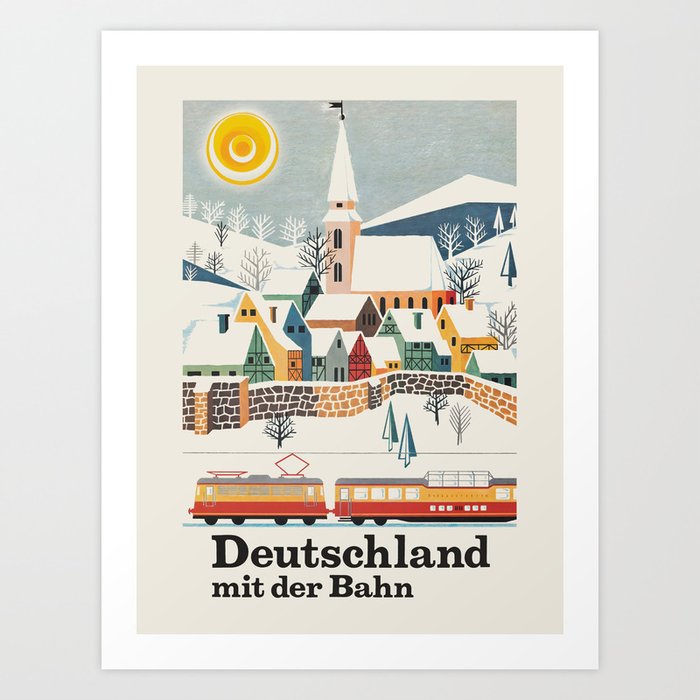 Deutchland mit der Bahn - 1960 Antique german travel poster Art Print