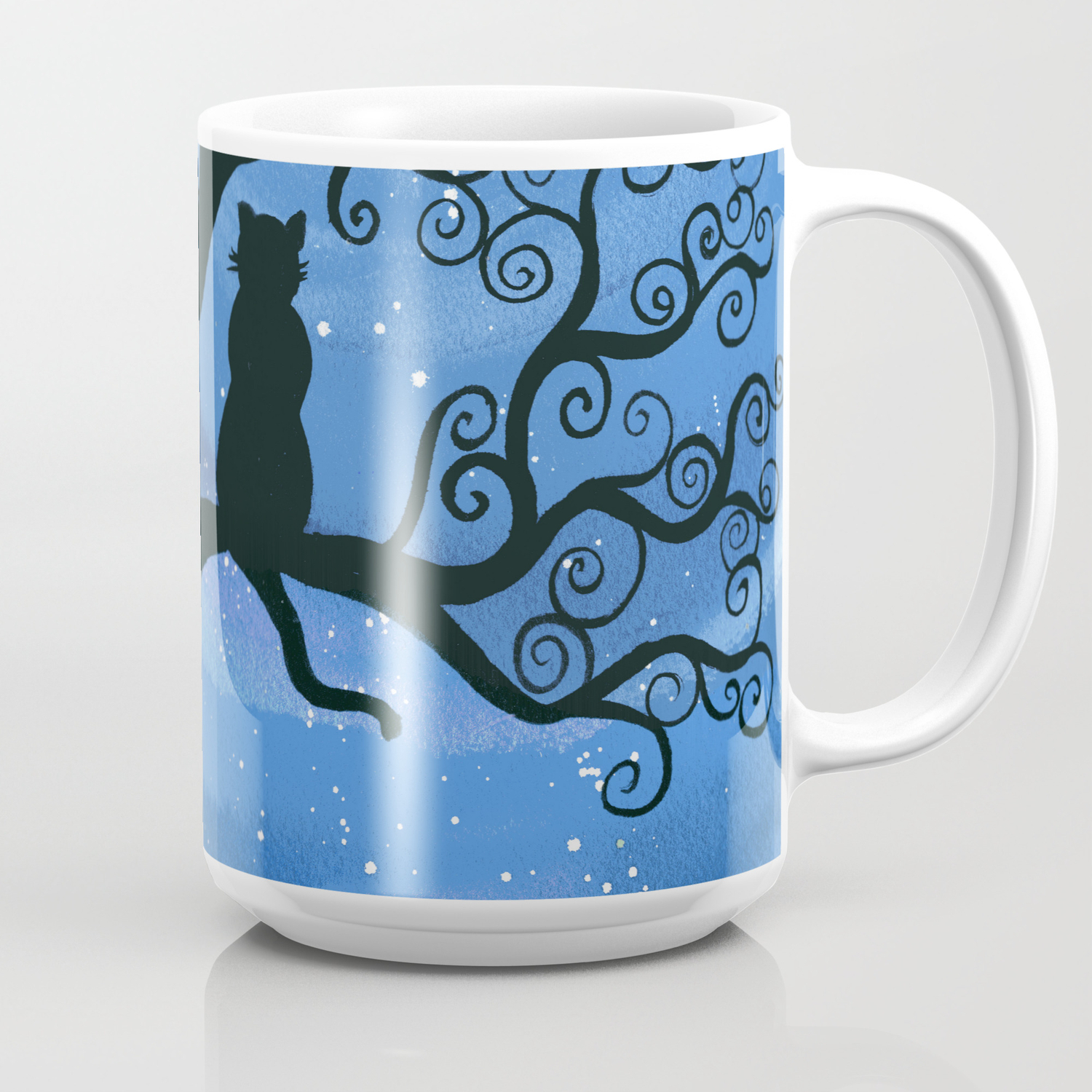 Meowing At The Moon Moonlight Cat Painting Coffee Mug By