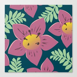 Spring Beauty Wildflower Pink on Blue Canvas Print