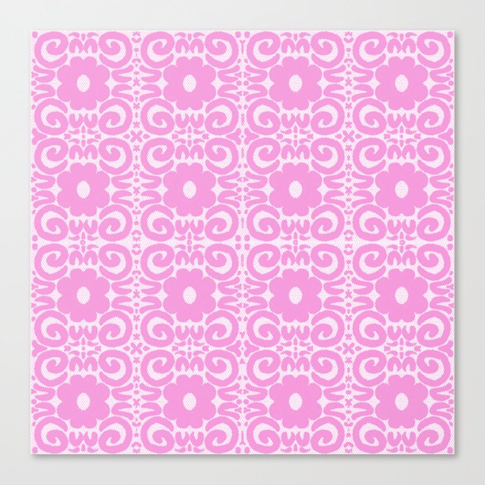 Spring Retro Daisy Lace Pink on White Canvas Print