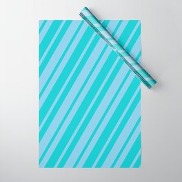 [ Thumbnail: Dark Turquoise & Sky Blue Colored Striped Pattern Wrapping Paper ]