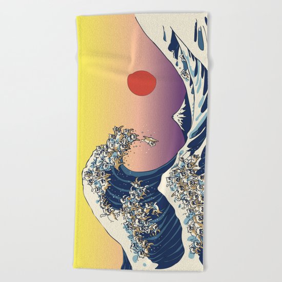 The Great Wave Of Cat Beach Towel