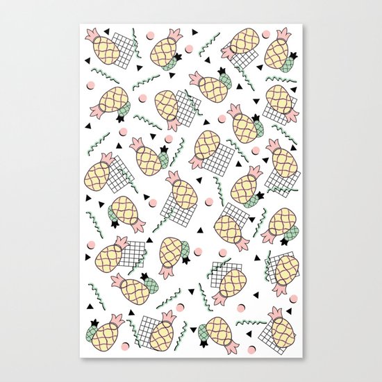 Funky Pineapple Fruit Retro Memphis Disco Pop Design Canvas Print