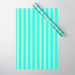 [ Thumbnail: Aqua and Pale Goldenrod Colored Lined Pattern Wrapping Paper ]