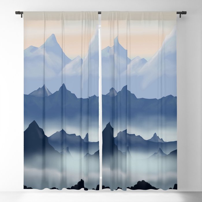 Blue Mountainscape Landscape Blackout Curtain