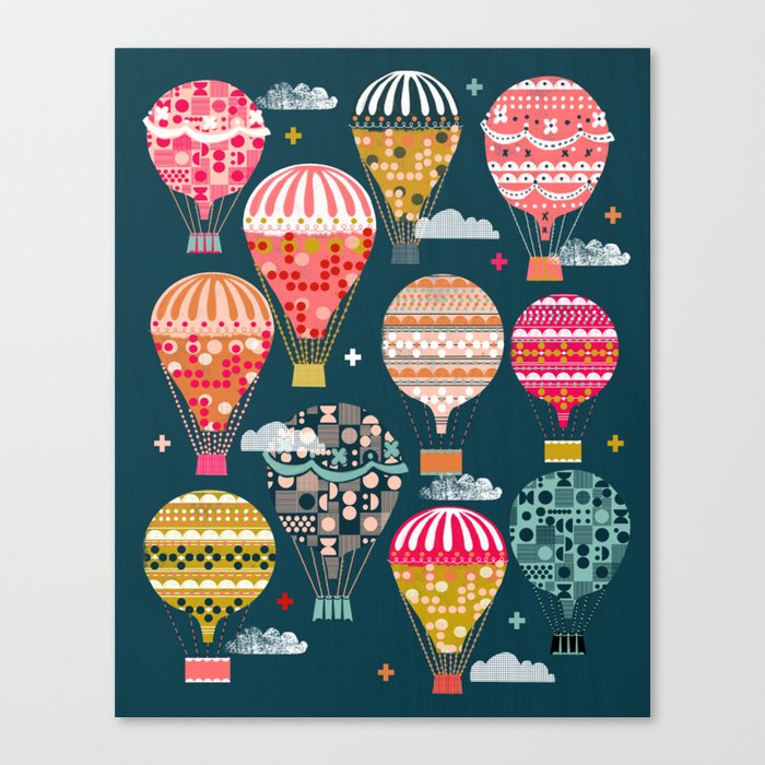 Hot Air Balloons - Retro, Vintage-inspired Print and Pattern by Andrea Lauren Canvas Print