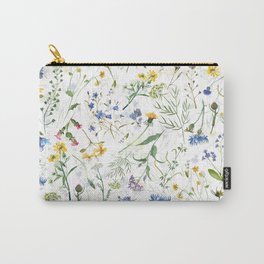 Scandinavian Midsummer Blue And Yellow Wildflowers Meadow  Carry-All Pouch | Springflowers, Botanical, Garden, Painting, Summer, Scandi, Floral, Fleur, Watercolor, Pattern 