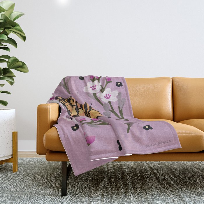Western Tiger Swallowtail Butterfly on Pink Throw Blanket
