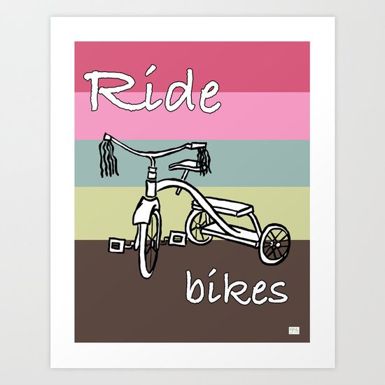 Ride Bikes on Striped Conch Background Art Print
