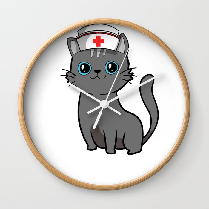 Cute Black Cat Nurse International Nurse Day T-Shirt Wall Clock