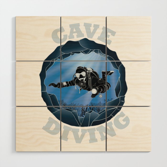 Cave Diving - Underwater Scuba Diver Wood Wall Art