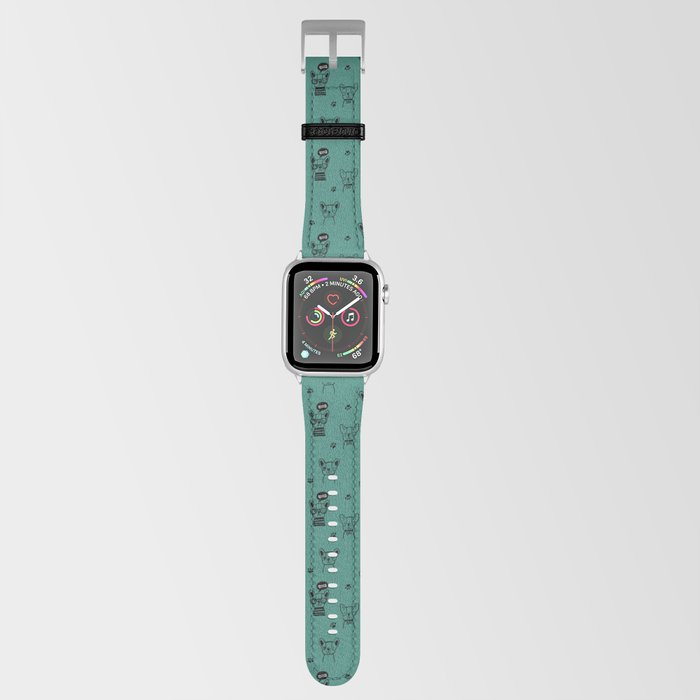 Green Blue and Black Hand Drawn Dog Puppy Pattern Apple Watch Band