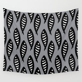 Abstract black and white fish pattern Pale blue Wall Tapestry