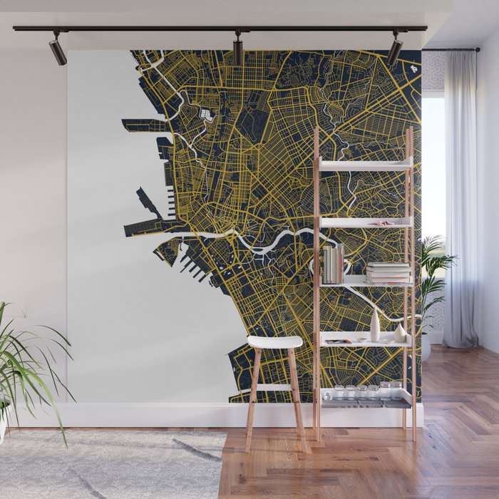 Manila City Map of the Philippines - Gold Art Deco Wall Mural