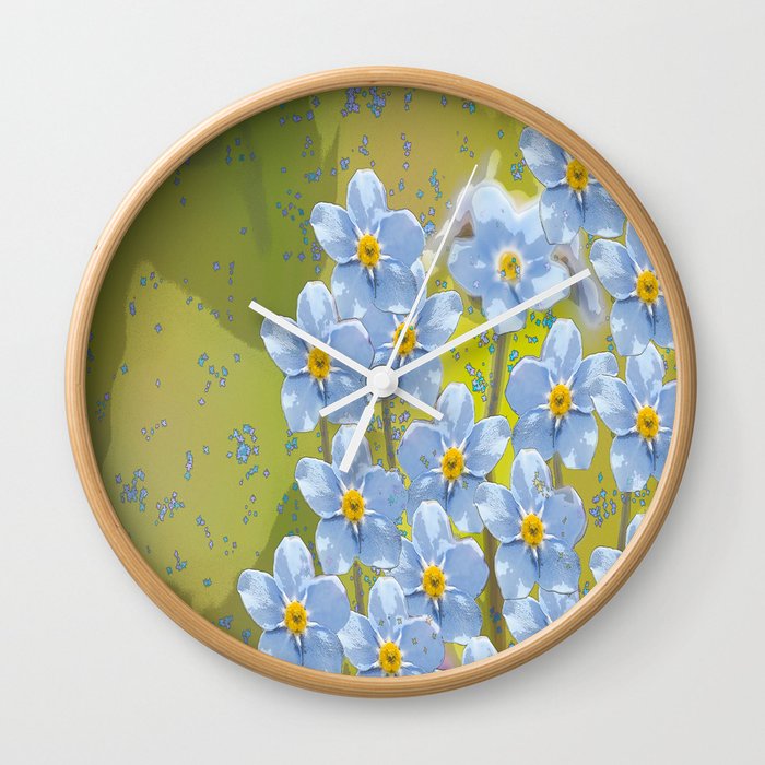 Forget-me-not flowers - watercolor art on green background #decor #society6 #buyart Wall Clock