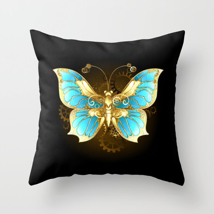Steampunk Mechanical Butterfly Throw Pillow