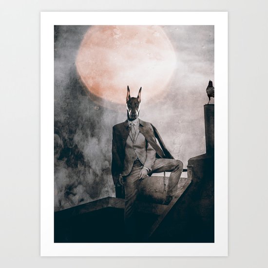 Watchdog in the moonlight Art Print