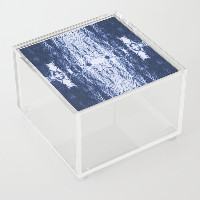 Shibori arashi tie dye indigo blue white stripes Acrylic Box